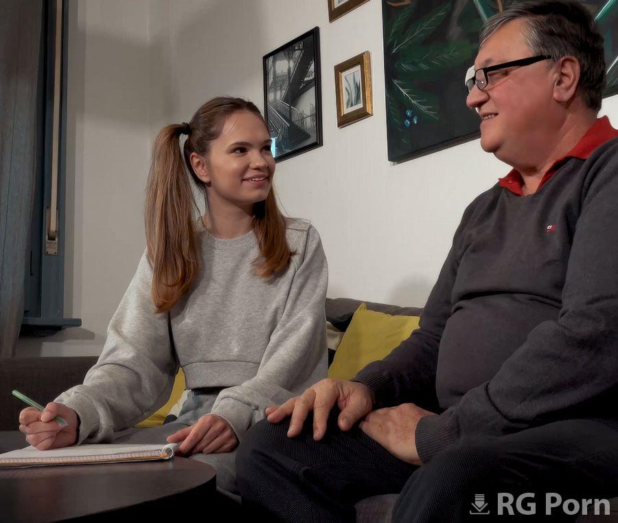 Irina Cage - A Young Girl With Pigtails Having A Private Lesson At Her Elderly Teacher's Home 2160p UltraHD/4K