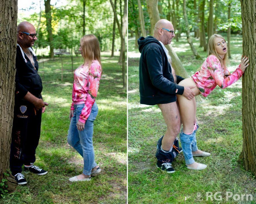 Sabrina Blanc - Old Pervert Exhibitionist Fucks Young Girl in Public Park 1080p FullHD