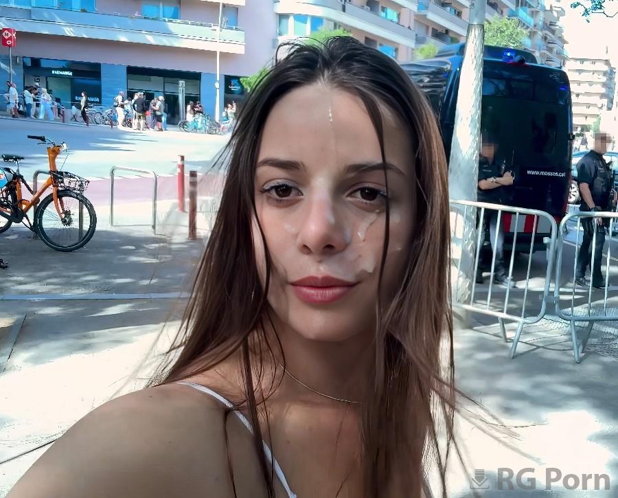 Kink LoversX - Spanish Girl Got a Facial and Walked Through the City Like Nothing Happened 1080p FullHD